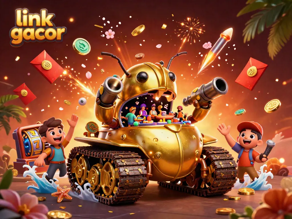 Experience the excitement of link gacor with a vibrant 3D casino scene, featuring a unique golden beetle tank.