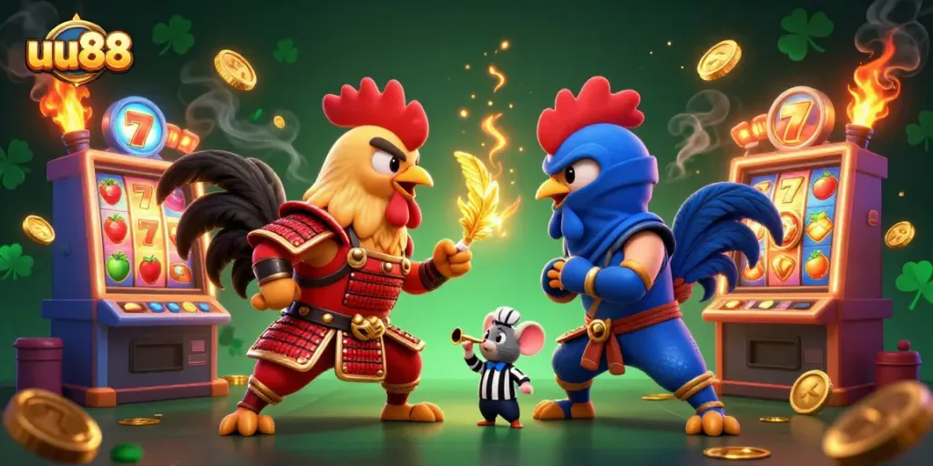 Engage in the thrilling world of uu88 slots with dynamic roosters and colorful gaming elements.